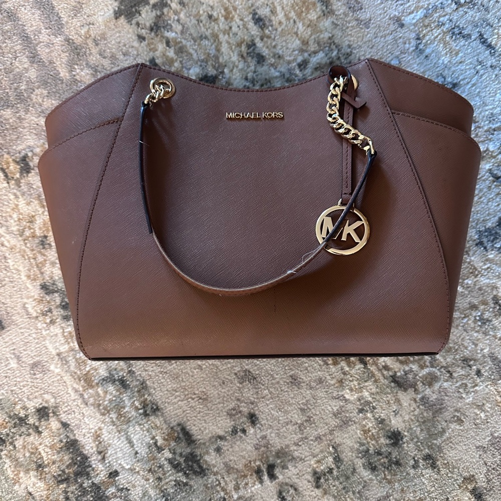 Michael Kors Chocolate Brown Saffiano Leather Tote with Gold Accents